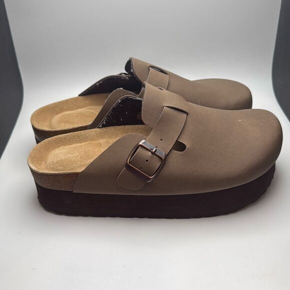 CUSHIONAIRE Women's Loom Cork Footbed Platform Clog SIZE 8.5 PREOWNED BROWN - Picture 4 of 10